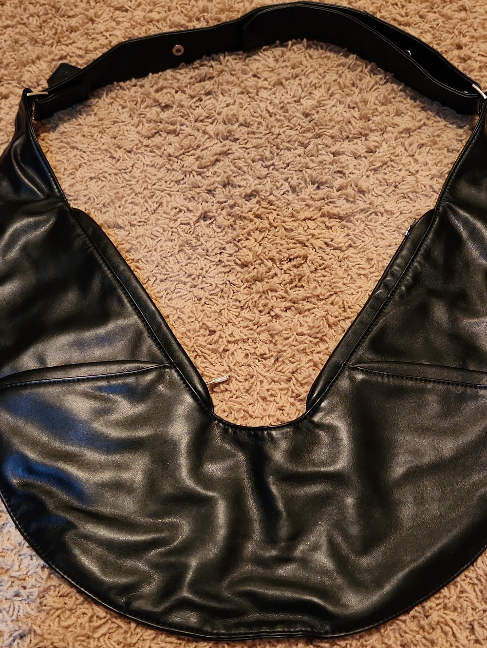 The Sash Bag Black Faux Leather Crescent Crossbody Bag